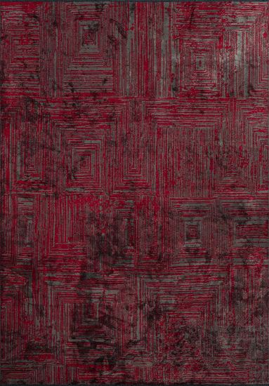 Glorious Red & Grey Living Room Geometric Rug
