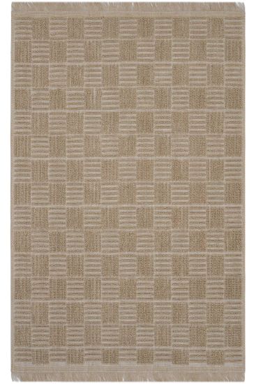 Rustika85 Beige Brown Geometric Patterned Living Room Rug
