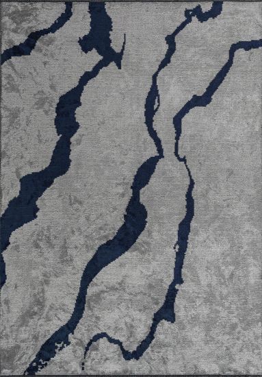 Vivifying Grey & Blue Abstract Modern Area Rug