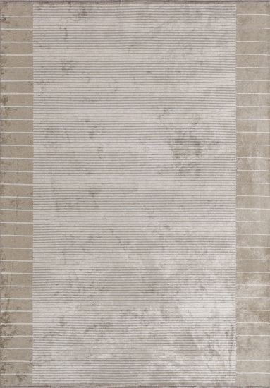 Cream & Grey Filigree Stripes Modern Rug