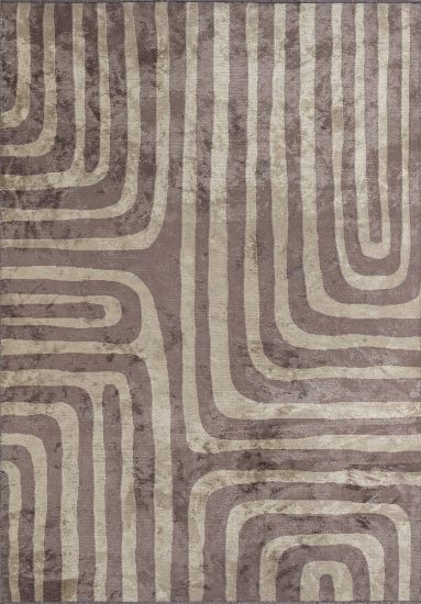Frizzle Cream & Brown Geometric Modern Rug