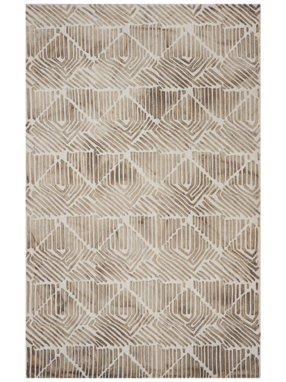 Modern Woolen Beige Brown Chevron Hand Tufted Rug