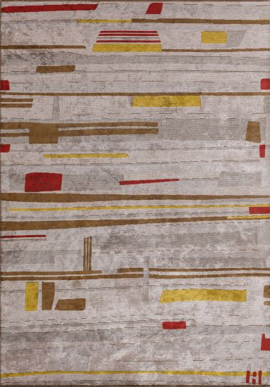 Abstract Grey & Yellow Fossil Modern Rug