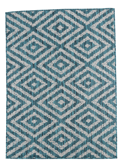 Meadow Blue Grey Geometric Outdoor Area Rug