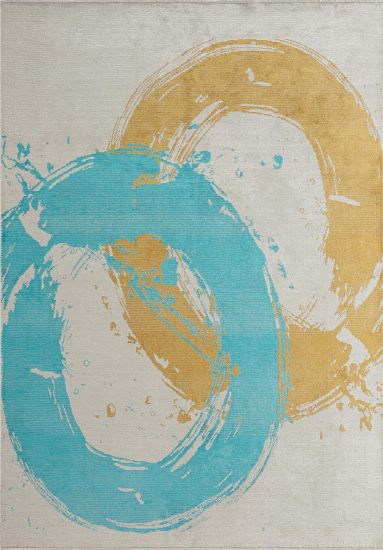 Artisan Cream & Blue Abstract Living Room Rug