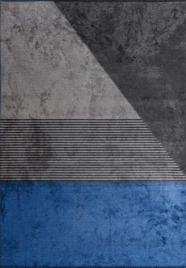 Lucenz Grey Blue Geometric Modern Area Rug