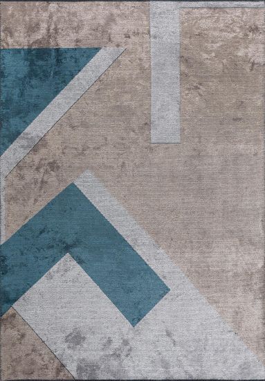 Florat Grey & Blue Geometric Area Rug