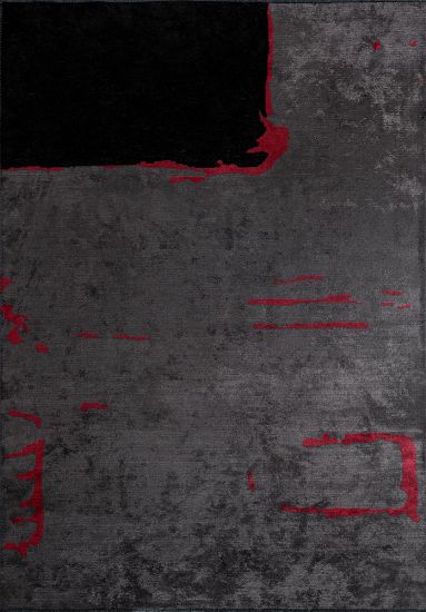 Froste grey Black Abstract Outdoor Rug