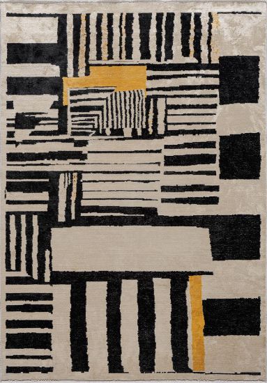 Feeble Cream Black Geometric Bedroom Rug