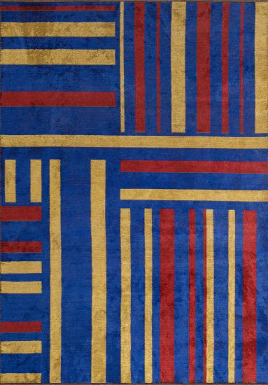 Fluffy Blue & Yellow Geometric Modern Rug