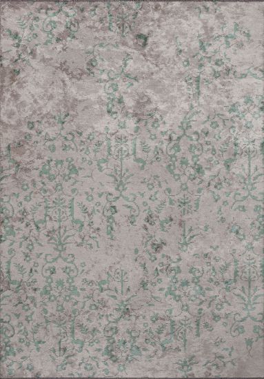 Floral Grey & Green Elantras Modern Rug