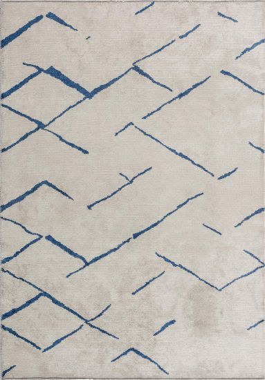 Edic Grey & Blue Abstract Dining Room Rug