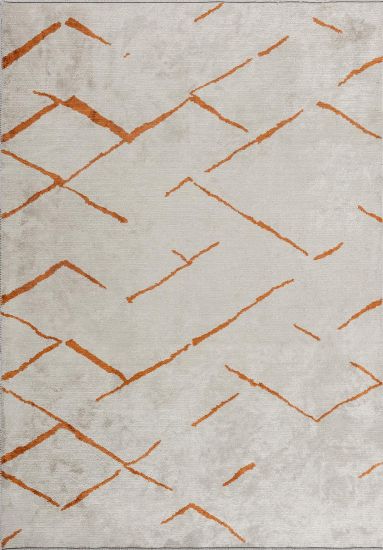 Edic Grey & Orange Abstract Dining Room Rug