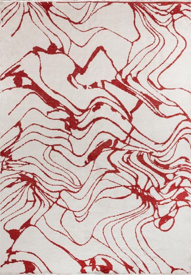 Eram Cream & Red Abstract Area Rug