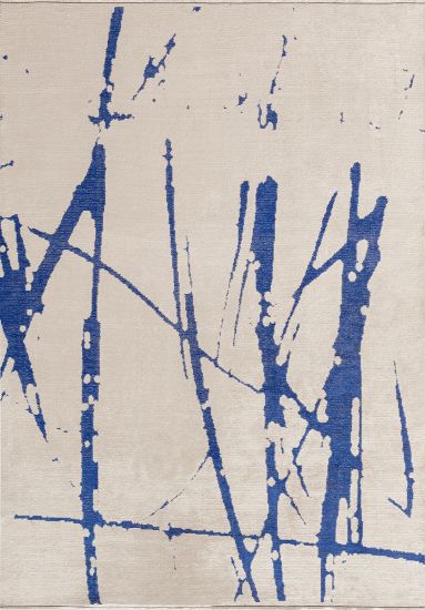 Soulful Cream & Blue Abstract Bedroom Rug