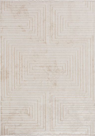 Phoenox Cream & Beige Geometric Living Room Rug