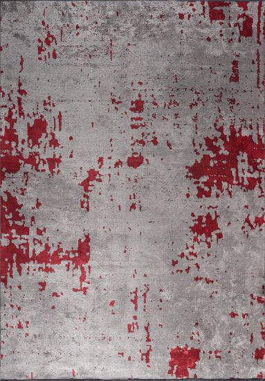 Celesta Grey & Red Abstract Living Room Rug