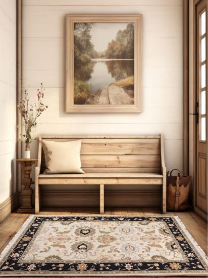 Traditional Beige Persian  Oriental Hand-Knotted Rug