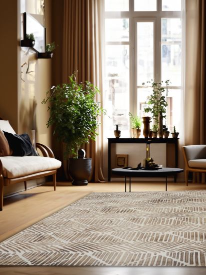 Modern Woolen Beige Brown Chevron Hand Tufted Rug