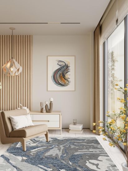 Modern Woolen Hand-Tufted Abstract Beige & Grey Living Room Rug