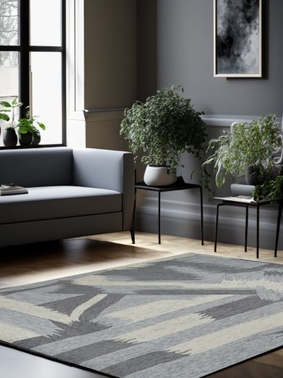 Modern Woolen Beige Grey Abstract Hand Tufted Rug
