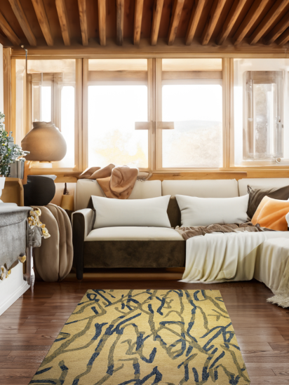 Contemporary Woolen Beige Abstract Hand-Tufted Rug