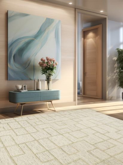 Modern Woolen Geometric Beige Living Room Rug