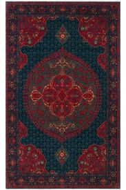 Mardin85 Red Blue Patterned Bordered Area Rug