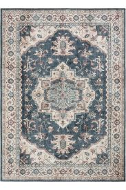 Private85 Blue Beige Oriental Bordered Living Room Rug