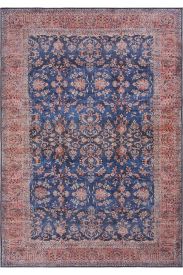 Private85 Blue Red Oriental Bordered Bedroom Rug