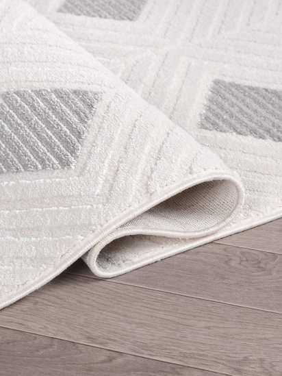 Monaca White Grey Patterned Bedroom Rug