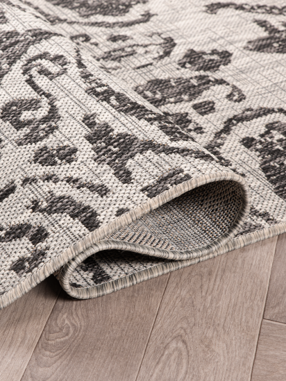 Meadow Grey Black Damask Outdoor Area Rug