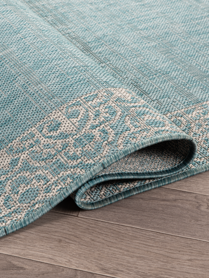 Meadow Blue Grey Bordered Plain Outdoor Area Rug