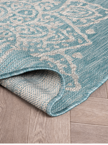 Meadow Blue Grey Floral Outdoor Area Rug