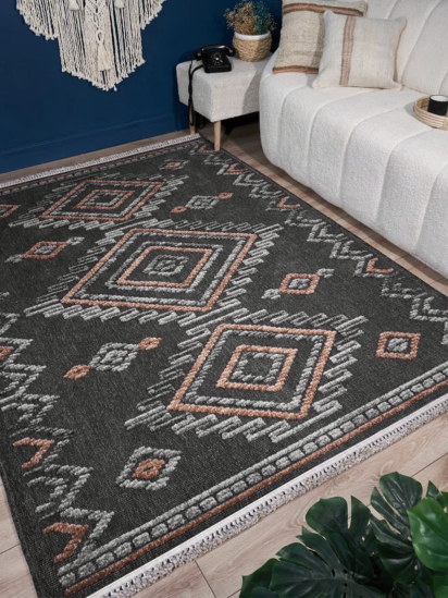 Bertice Black & Brown Modern Kelim Rug