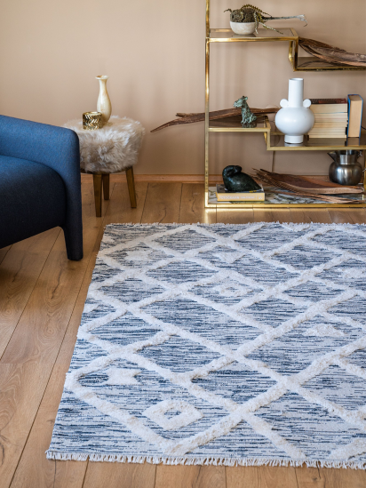 Abode White & Blue Geometric Modern Area Rug