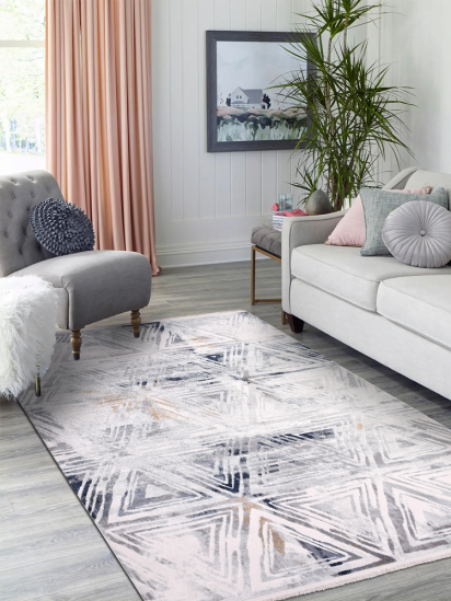 Luminous Geometric Cream, Grey & Blue Living Room Rug