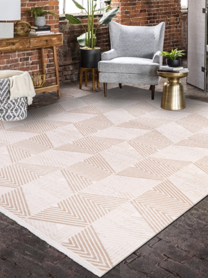 Crafted Cream & Beige Geometric Modern Area Rug