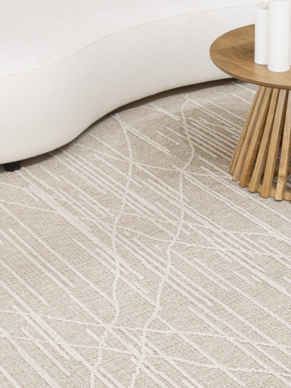 Albae Beige Cream Trellis Stripes Area Rug