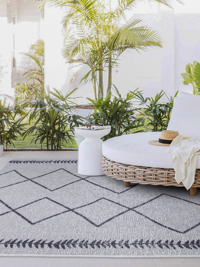 Fesco Grey Charcoal Kilim Geometric Outdoor Area Rug