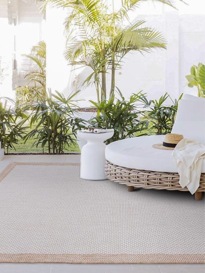Elegance Cream Beige Plain Bordered Outdoor Area Rug