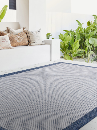 Fesco Grey Blue Plain Bordered Outdoor Area Rug