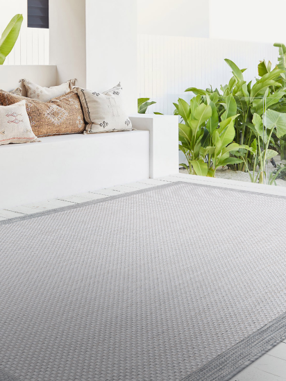 Fesco Grey Plain Bordered Outdoor Area Rug