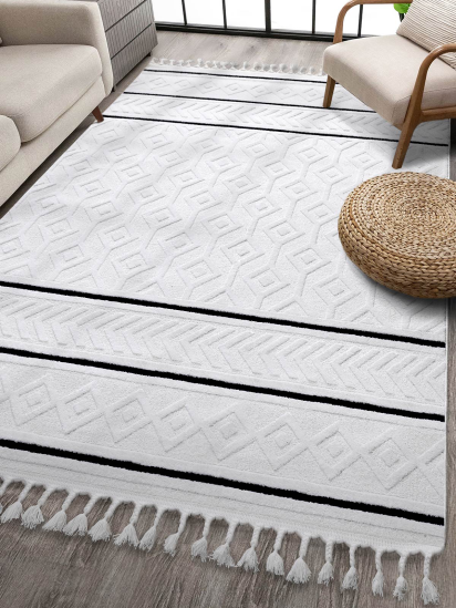 Milta Cream Black Bohemian Living Room Rug