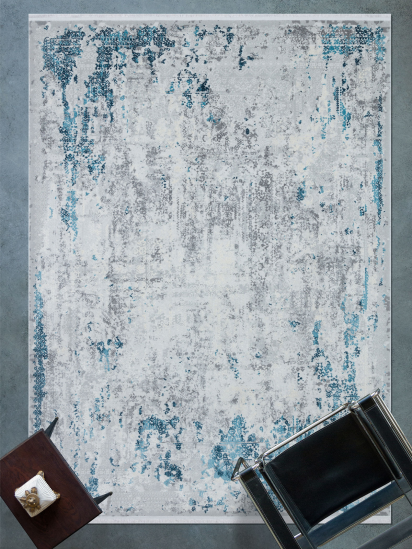 Luxor Grey & Blue Distressed Bedroom Rug