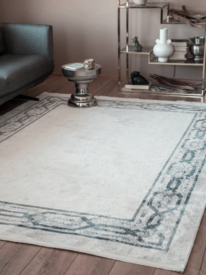 Regal Elegance Cream & Grey Bordered Modern Rug