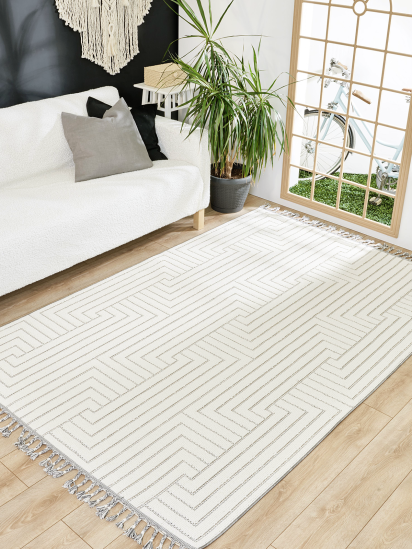 Earthy Cream Striped Grey Modern Rug