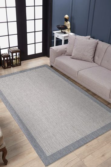Sirius Grey Blue Bordered Outdoor Flatweave Rug