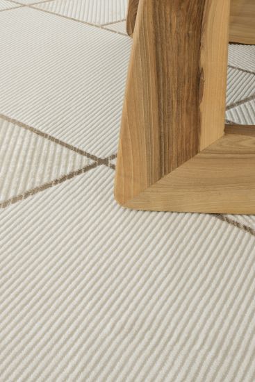 Pebble Beige Cream Patterned Living Room Rug