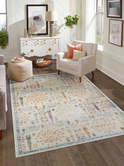 Antik75 Cream Multicolour Floral Bedroom Rug